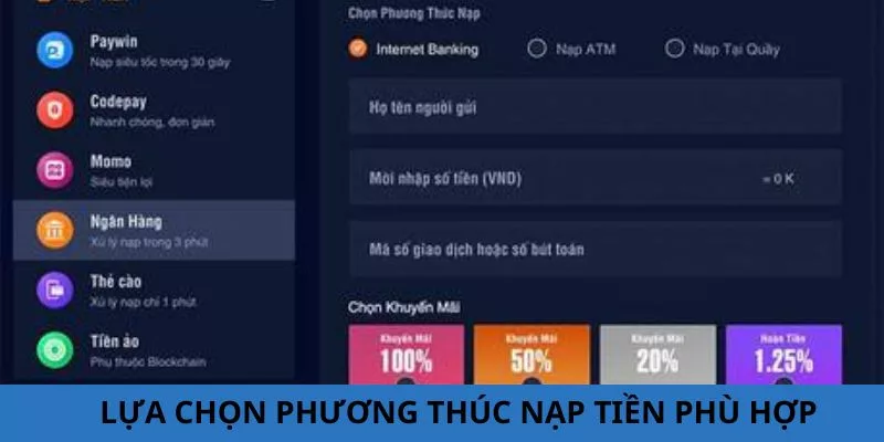 Chọn phương thức nạp tiền tại TA88 phù hợp với nhu cầu cá nhân